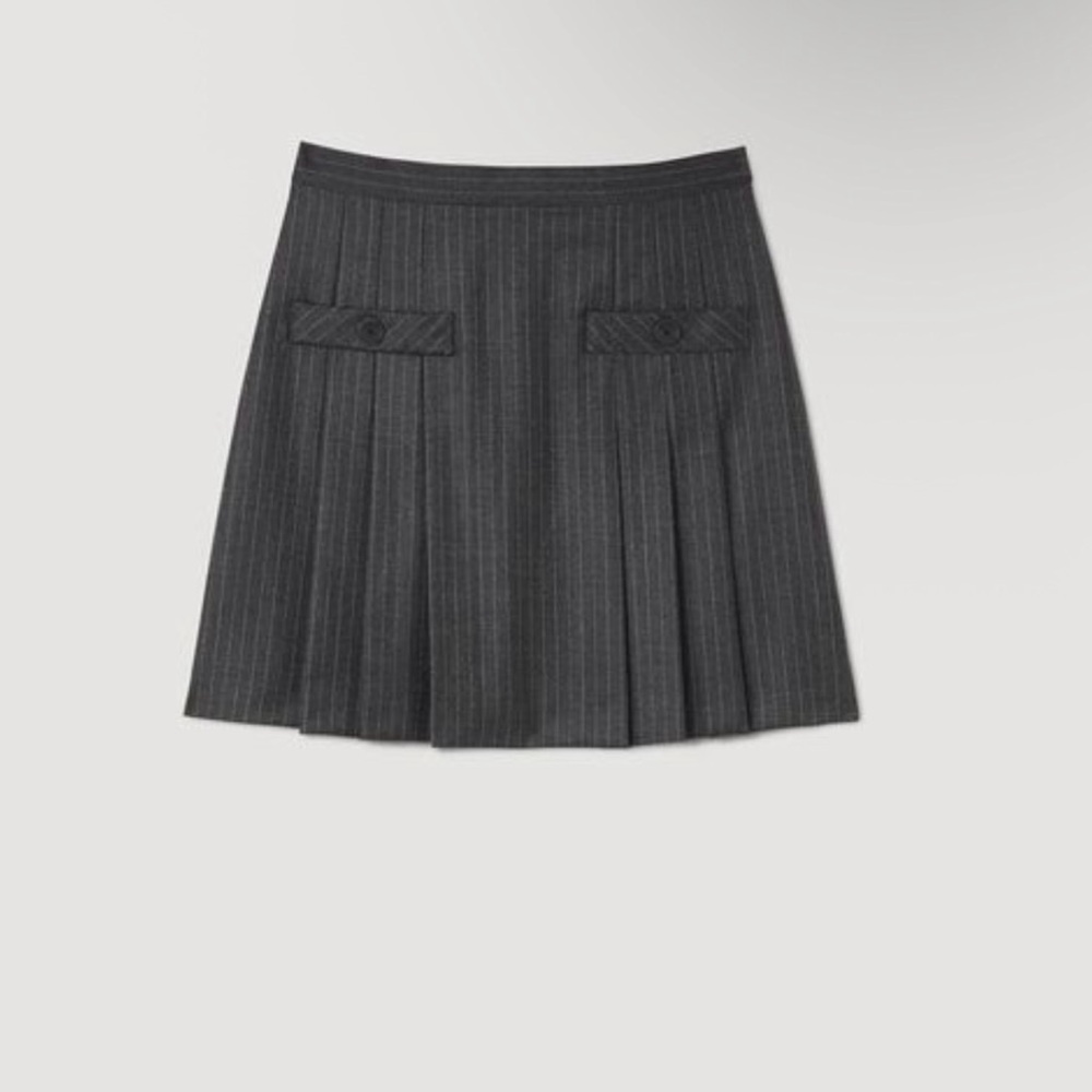 Sandro Gray A-Line Mini Skirt Pleated Workwear